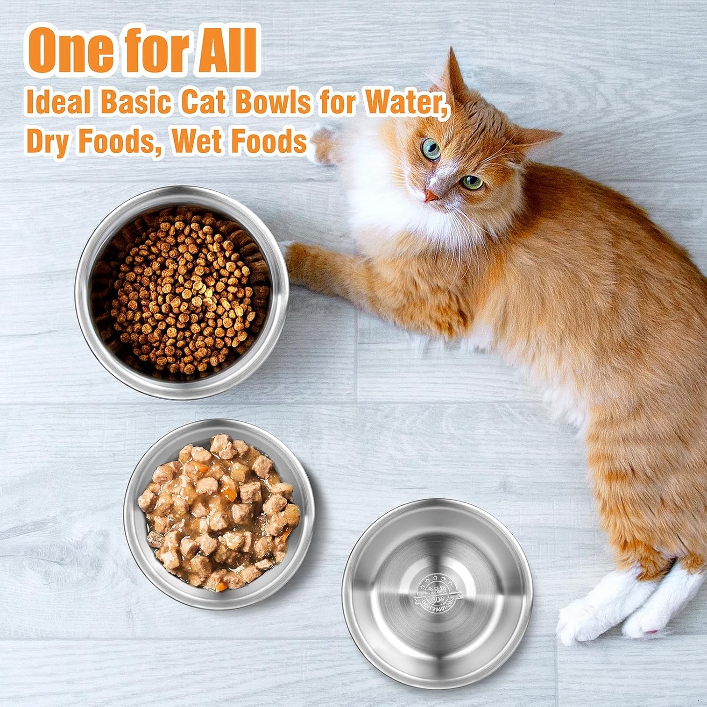 6 Pcs Stainless Steel Cat Bowls, Metal Cat Bowls Whisker Friendly, 5.5Inch Shallow Wide Cat Food Dishes, Replacement Basic Cat Plates