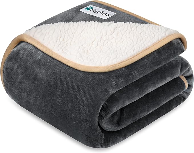 PetAmi Waterproof Dog Blanket for Extra Large Dogs, Pee Proof Pet Blanket for Bed Couch, Reversible Water Proof Blanket for Puppy Indoor Cat, Soft Dog Crate Cover Washable, Queen 90x90 Gray/Beige