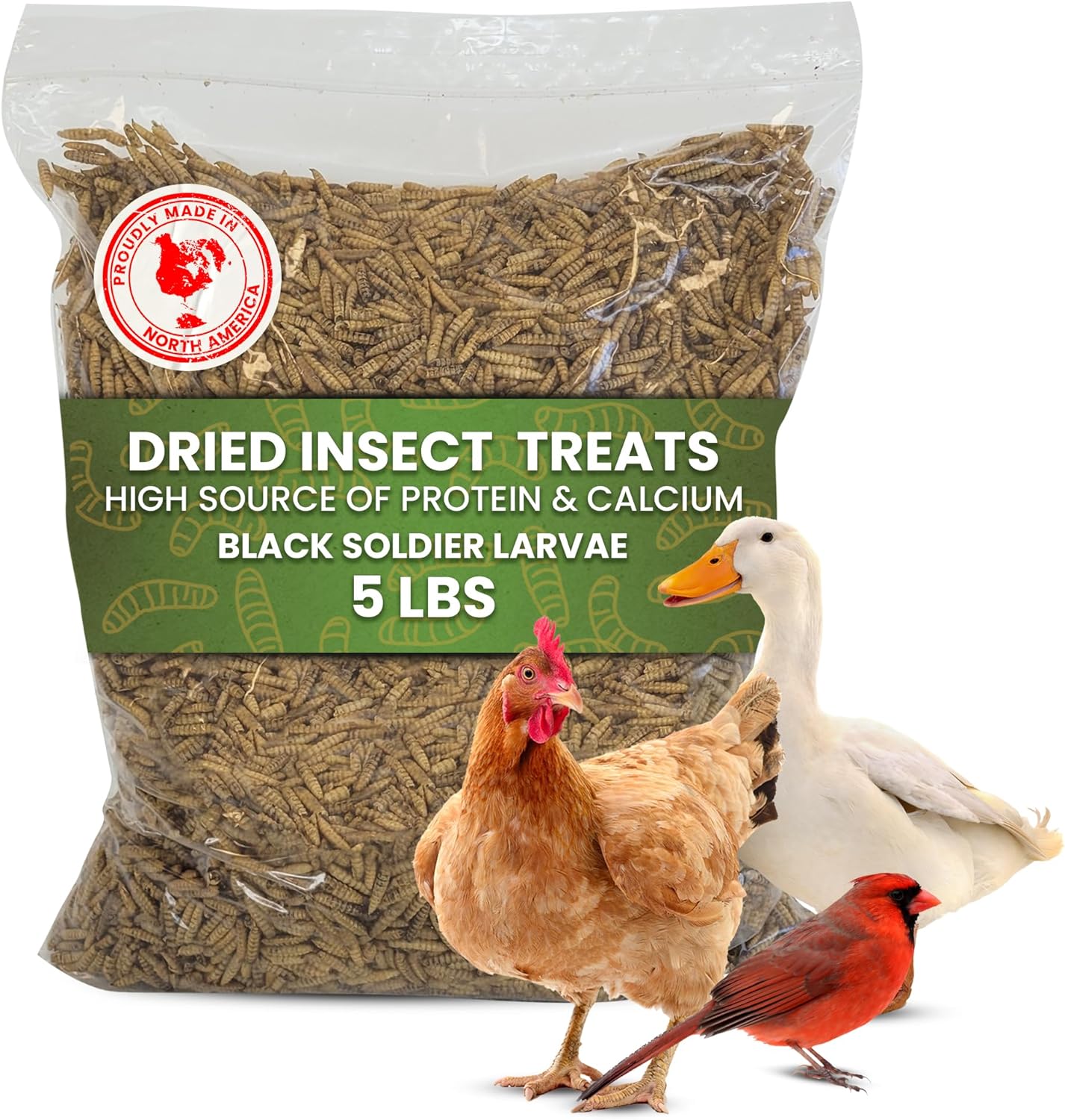 Dried Black Soldier Fly Larvae for Chicken - Treats for Hens, Duck, Wild Birds, Lizard, Tortoise, Fish - All Natural High Protein Dried Mealworms Alternative - Made in North America