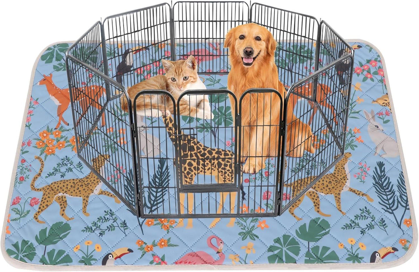 IEUUMLER Washable Pee Pads for Dogs, 1 Pack Forest Pattern Reusable Waterproof Puppy Pads, Non-Slip Super Absorbent Dog Training Pad for Playpen Crate Bed EU013 Blue Jungle, 63x63