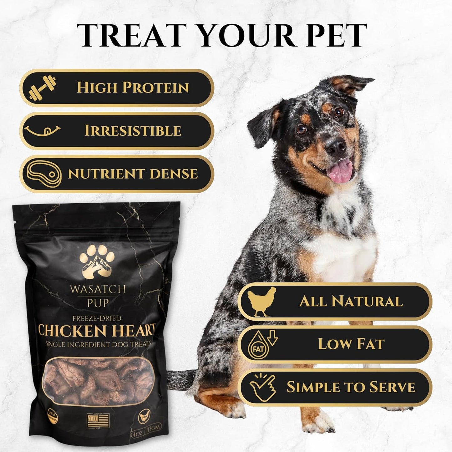 Freeze Dried Chicken Hearts Dog Treats | 100% All Natural Real Chicken Heart Treats for Dogs | Promotes Good Immune System & Overall Health | USDA Approved and Made in The USA - 4 Oz