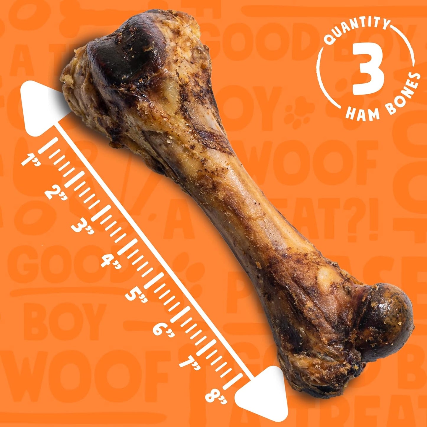 8" Pork Femur Bones for Dogs, Big Bones for Large Dogs, Gourmet Ham Beef Bone for Agressive Chewers, 3 Pack
