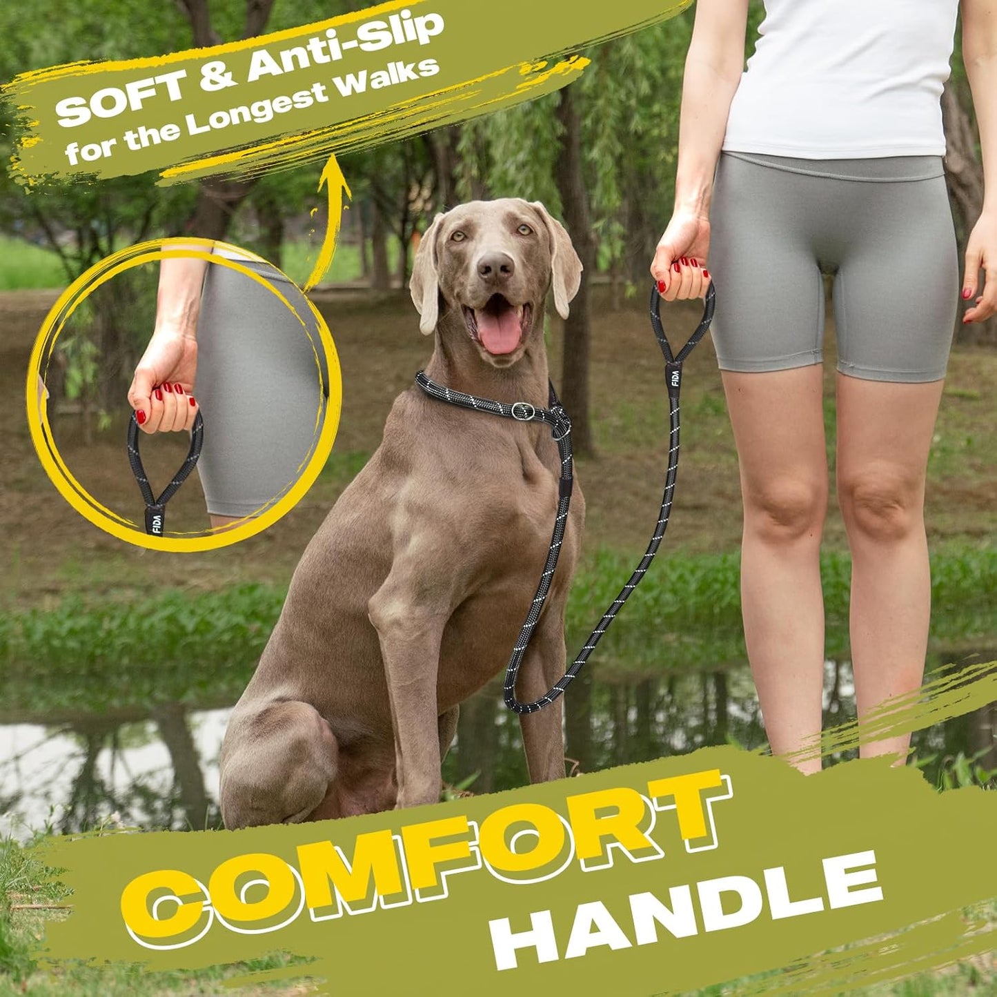 Fida Durable Slip Lead Dog Leash Bulk Pack of 5, Heavy Duty 1/2" x 6 FT Comfortable Strong Rope Slip Lead for Large, Medium & Small Dogs No Pulling Pet Training Leash with Highly Reflective (Black)