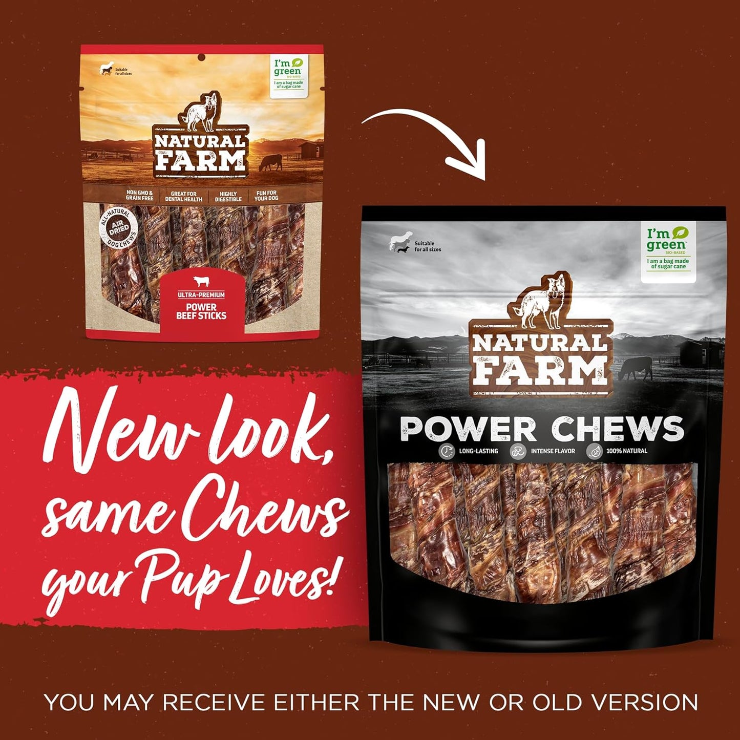 Natural Farm Power Fish Sticks Dog Chews (6”, 15-Pack), 2-in-1 Power Chews: Premium Beef Cheek Wrapped in Crunchy Tilapia Skin, Rich in Omega 3s, Long Lasting Protein Chew with Health Benefits