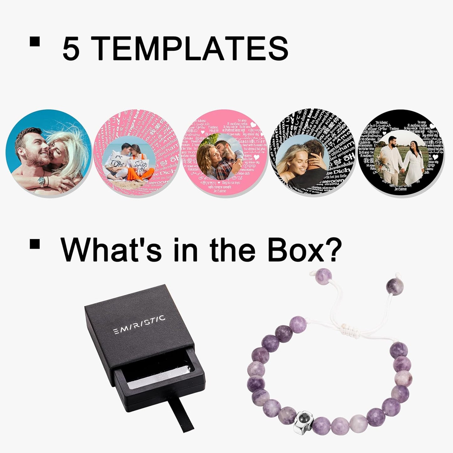 EMIRISTIC Custom Photo Bracelet - Personalized Picture Natural Stone Cuban Chain Bracelet - Any Special Day Gifts