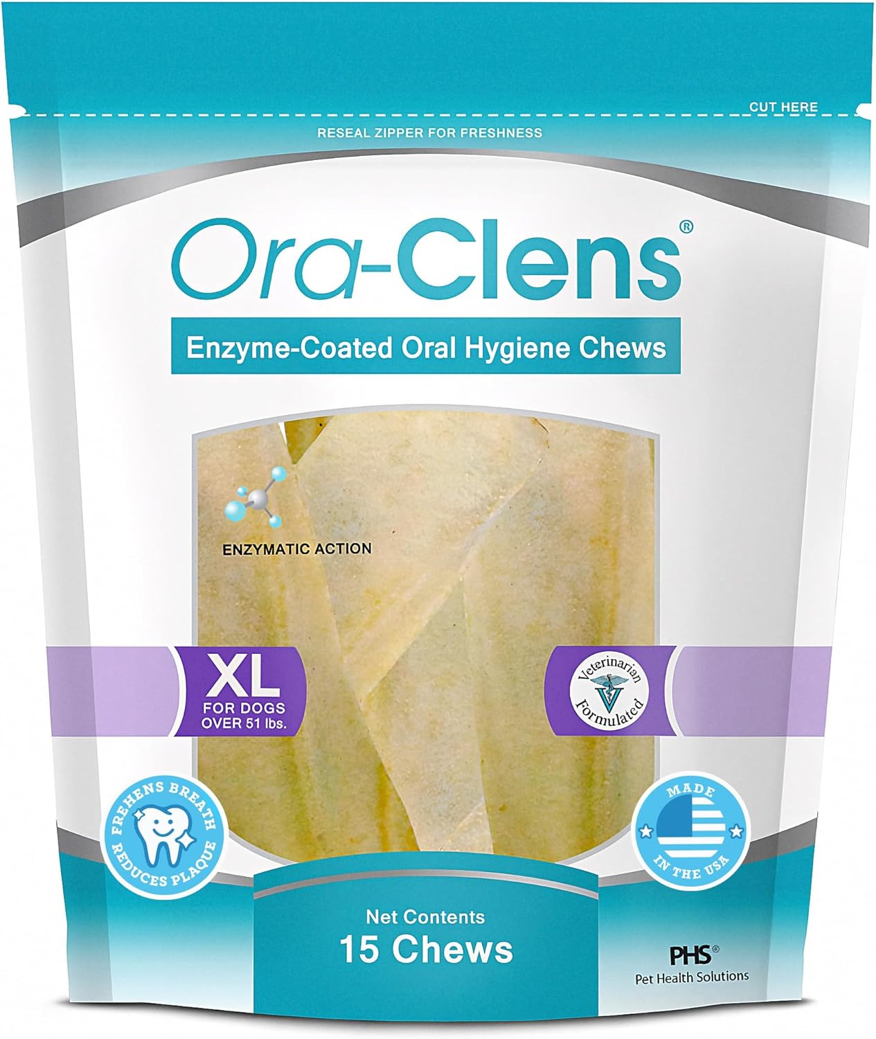 Oral Hygiene Chews for X-Large Dogs-Enzymatic Dental Treats for Daily Oral Care, Cleans Teeth and Freshens Breath, Reduces Plaque, Bacteria and Tartar Build Up Without Brushing-15 Chews