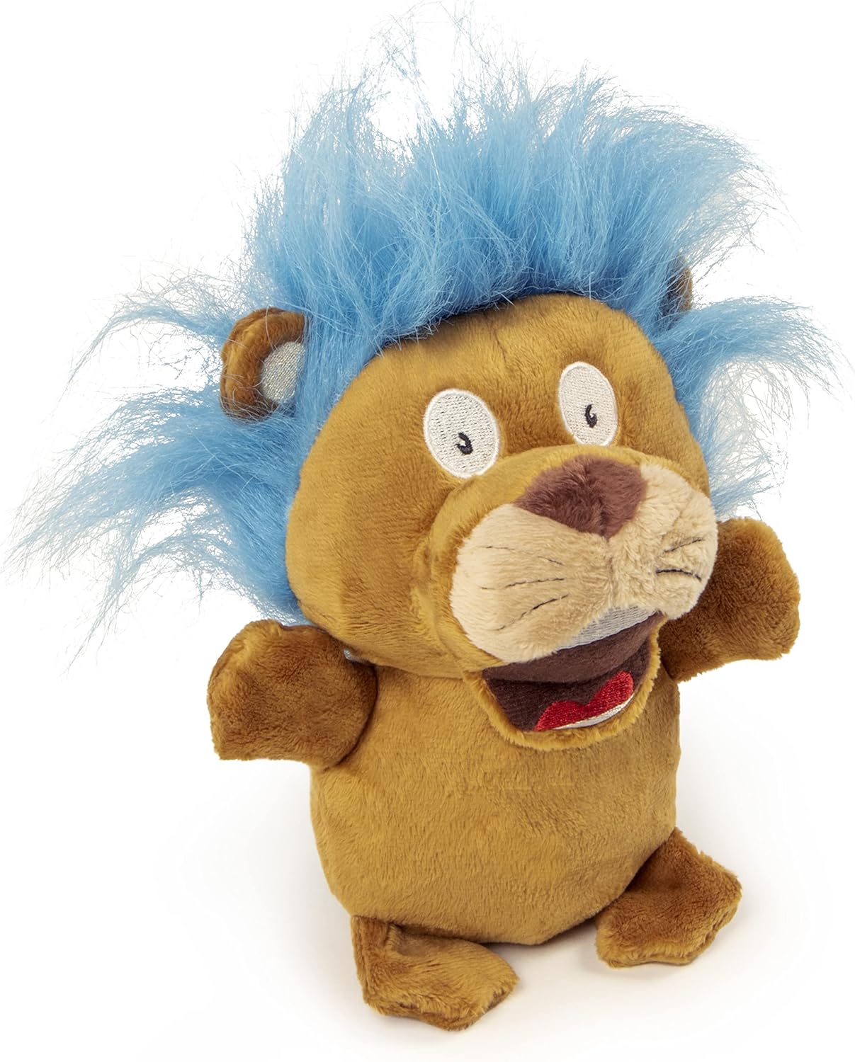goDog Crazy Hairs Lion Silent Squeak Plush Dog Toy, Chew Guard Technology - Tan, Small