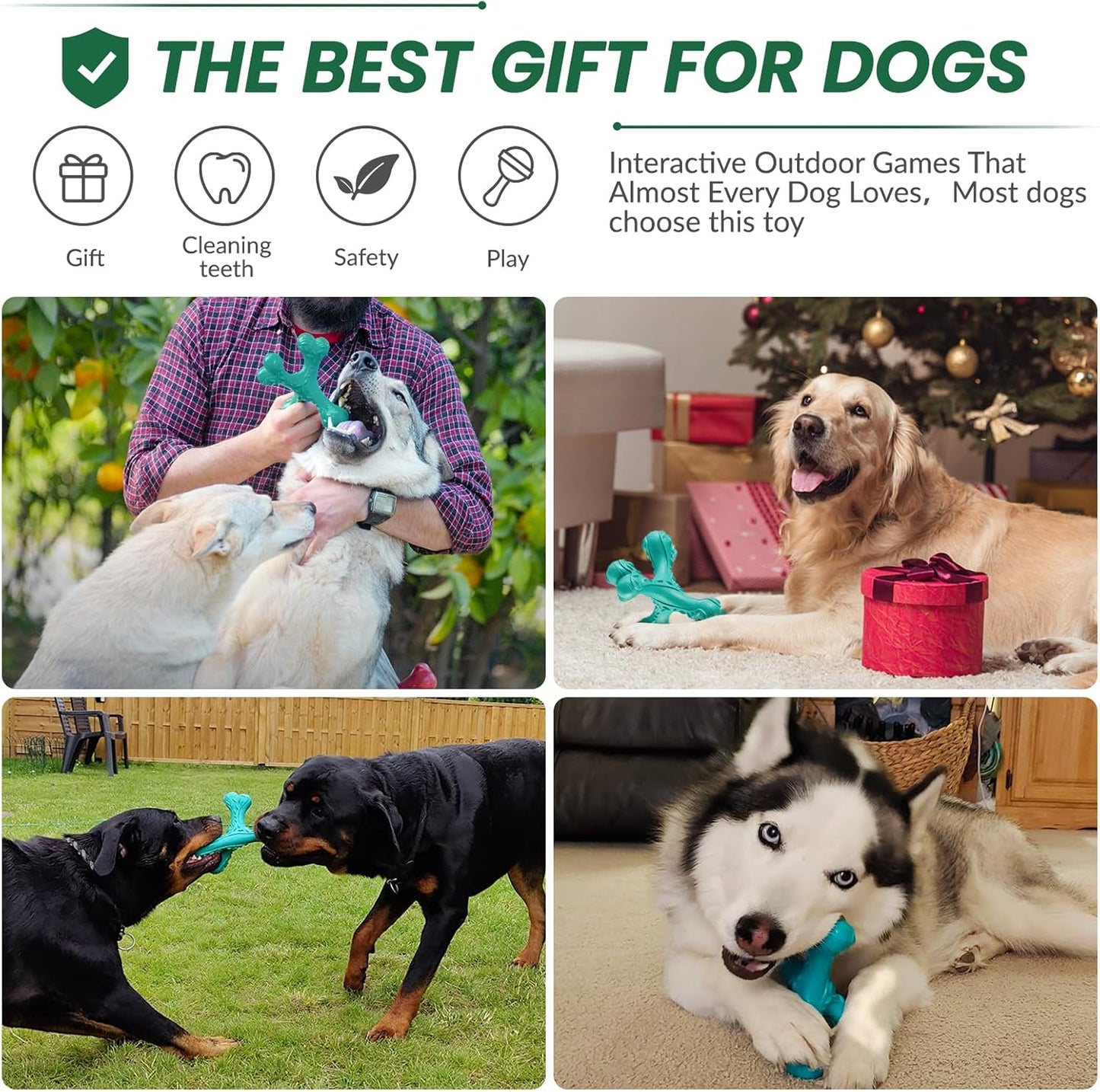 Dog Chew Toys for Aggressive Chewers Large Breed,Indestructible Bones Toy，Durable Cleaning Toothbrush Natural Rubber Dog Toys… (Blue)