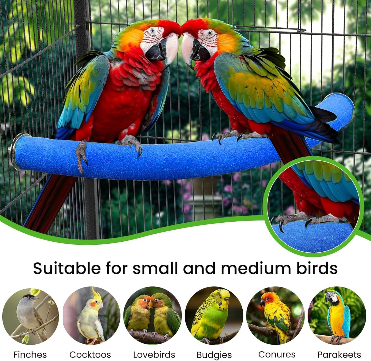 U Shape Parrot Perch Stand Toy Bird Platform Sand Paw Grinding Clean Stick Exercise Conure Budgie Cockatiel Cage Accessories (Blue-Corner)