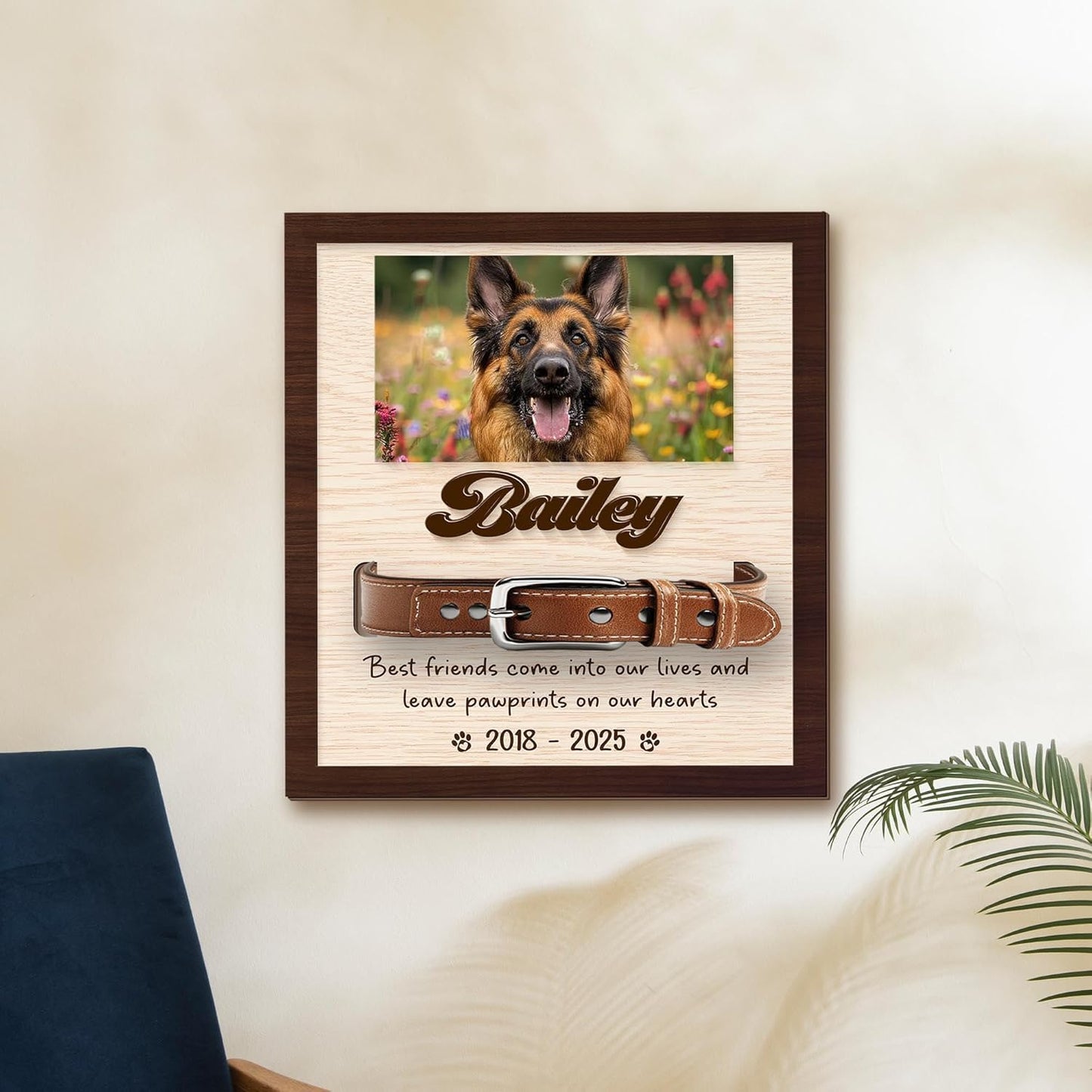 Custom Dog Memorial Gifts – Memorial Pet Collar Sign, Personalized Dog Memorial Wood Frame with Collar Holder, Pet Sympathy Gifts for Loss of Pet, Wooden Pet Remembrance Sign