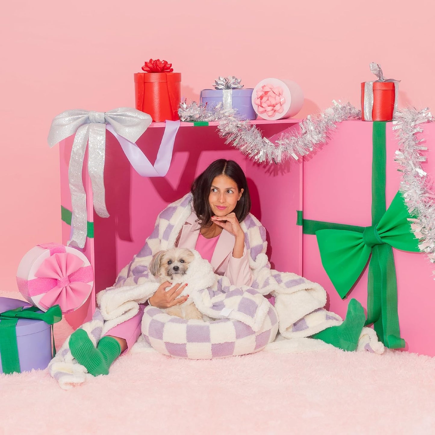 LE SURE Waterproof Dog Blanket for Large Dogs - Washable Double Sided Dog Blankets with Warm Jacquard Shag and Soft Sherpa Fleece, Pet Cat Blanket for Bed Protection, 3D Textured Cloud, Purple