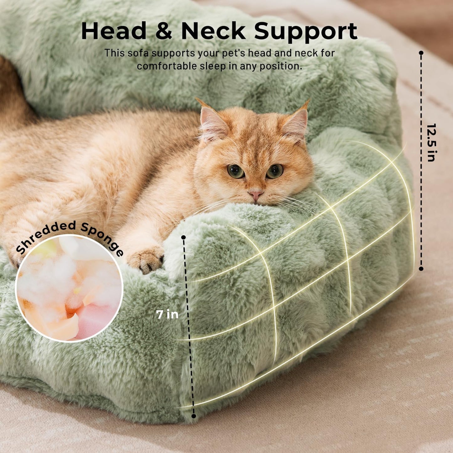 Green Dog Bed for Large Dogs-Orthopedic Dog Couch Bed with Supportive Egg Foam, Fluffy Faux Fur Pet Sofa with Removable Washable Cover and Non-Slip Bottom