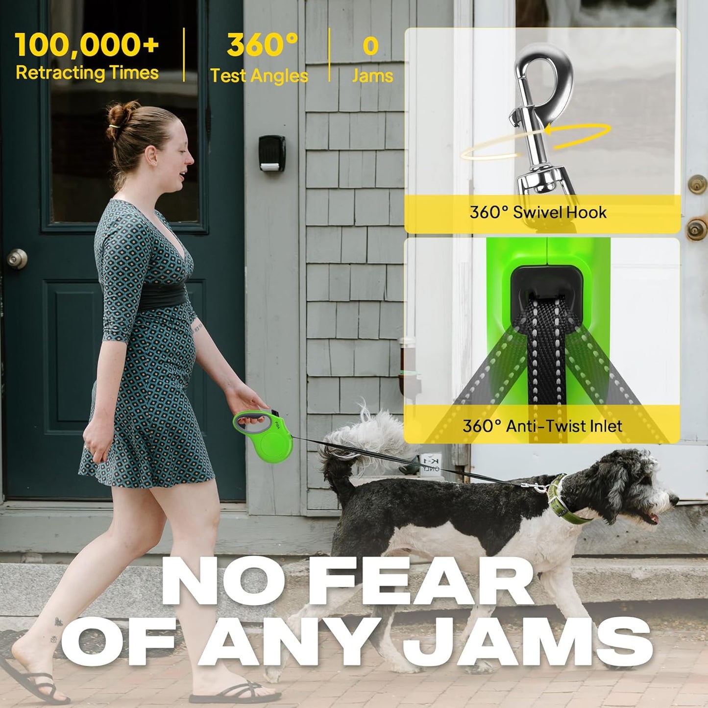 Fida Retractable Dog Leash, 10ft Heavy Duty Pet Walking Leash for X-Small Dog or Cat up to 18 lbs, Tangle Free. One-Hand Brake (X-Small, Green)