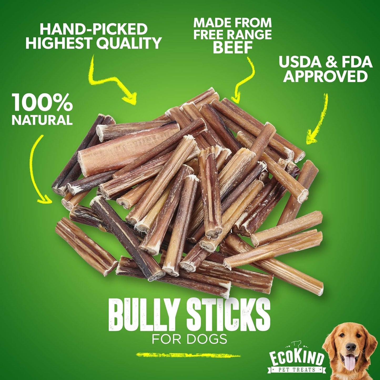 EcoKind Pet Treats All-Natural Premium 12 Inch Bully Sticks for Dogs | 16 Oz. Bag | Delicious Protein Rich Dog Chews