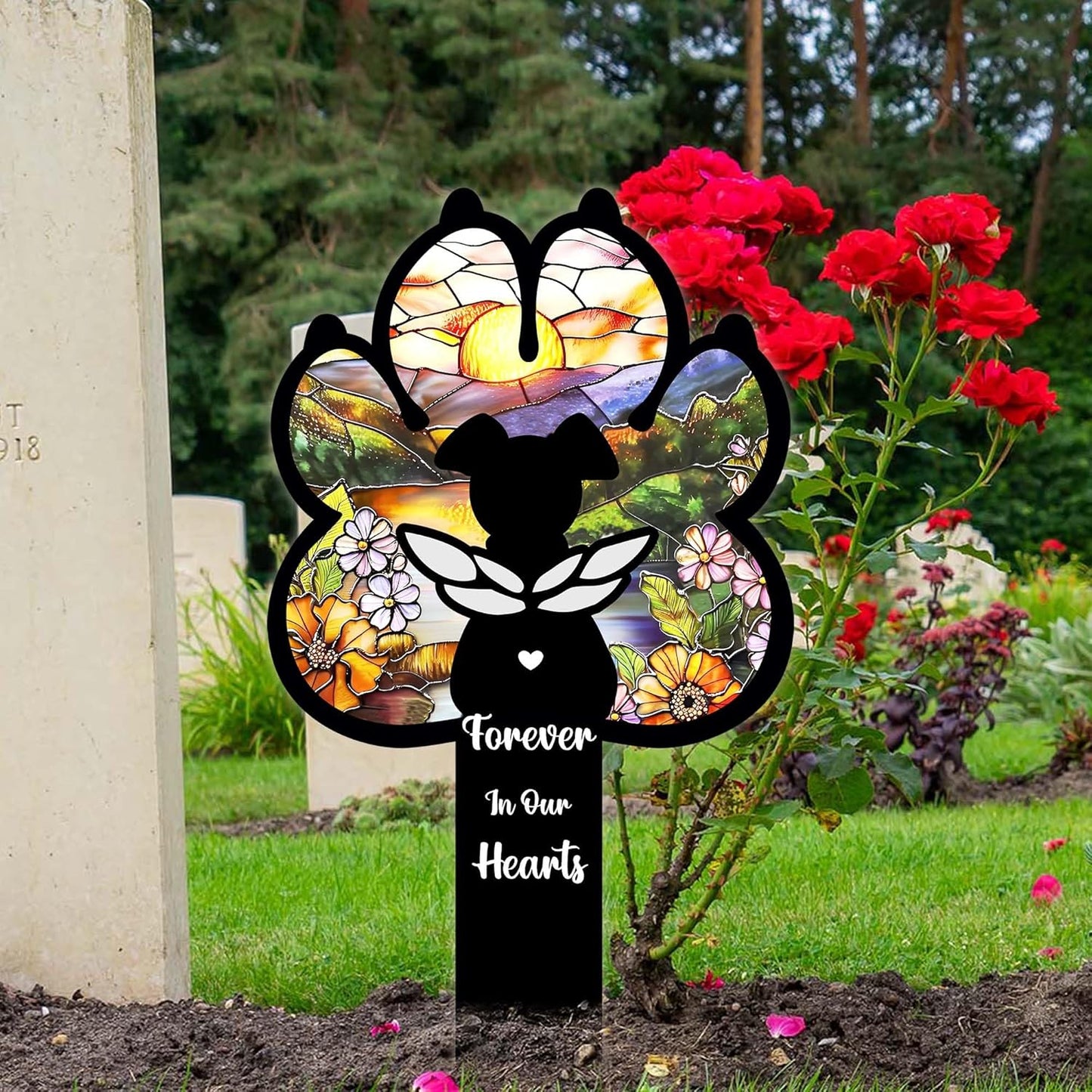 Angel Dog Suncatcher Pet Loss Gift – 12in Paw-Shaped Metal Grave Marker, Weatherproof Dog Memorial Plaque for Garden or Indoor Display, Remembrance Gift for Loss of Beloved Pet
