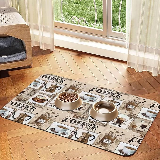 Coffee Dog Food Mat Absorbent Bowl Mats No Stains Quick Dry Waterproof Pet Cat Placemats for Food and Water, 30x45cm