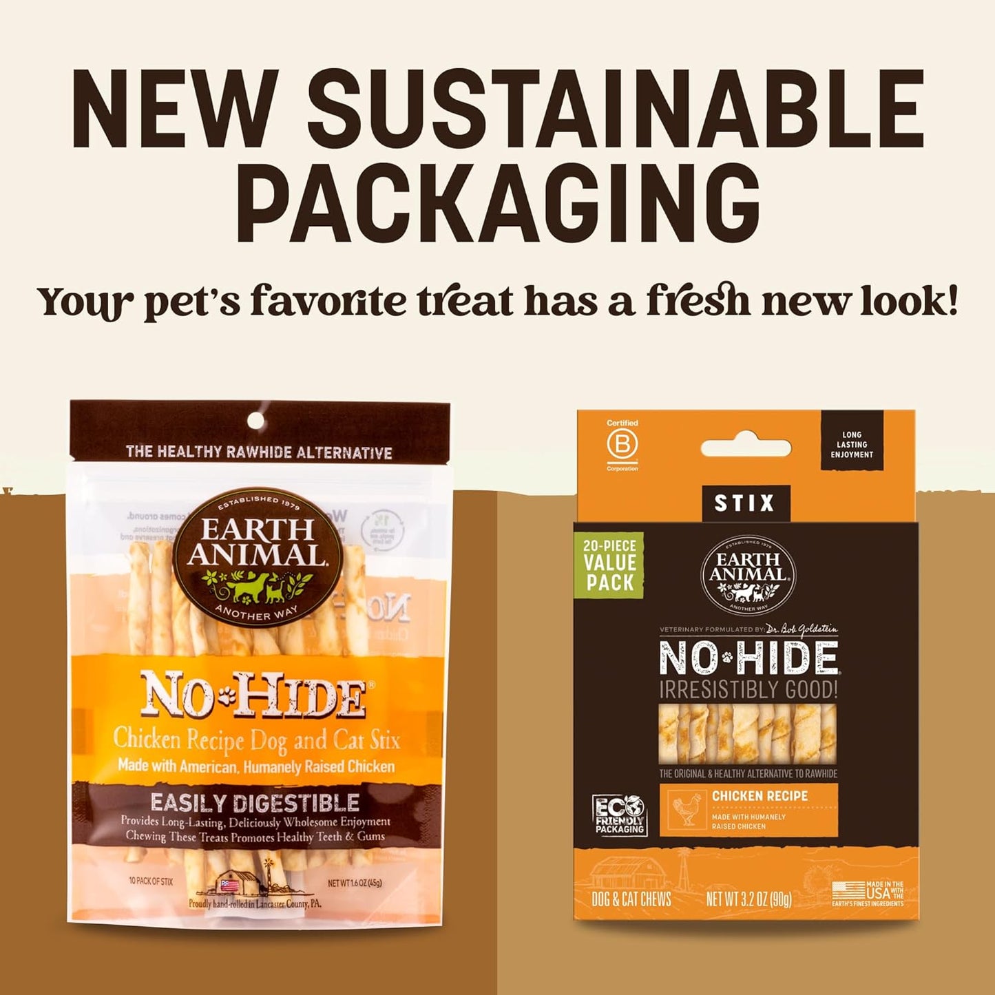 Earth Animal No-Hide Stix Chicken Recipe Natural Rawhide Alternative Dog & Cat Chews - 40 Count Extra Value Pack