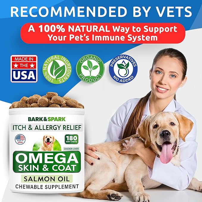 BARK&SPARK (Pack of 2 Omega 3 for Dogs - 360 Fish Oil Chews for Dog Shedding, Skin Allergy, Itch Relief, Hot Spots Treatment - Joint Health - Skin & Coat Supplement - EPA&DHA Fatty Acids
