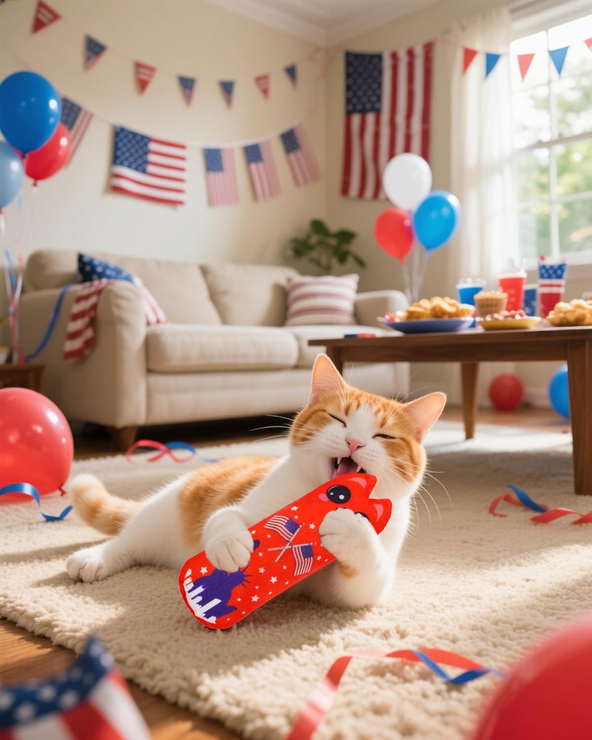 PET SHOW 8 Pack 4th of July Cat Kicker Toys with Catnip Patriotic Crinkle Sound Toys for Indoor Cats Star Stripe American Flag Patterns Plush Kittens Shape Natural Interactive Toys Pet Kitty