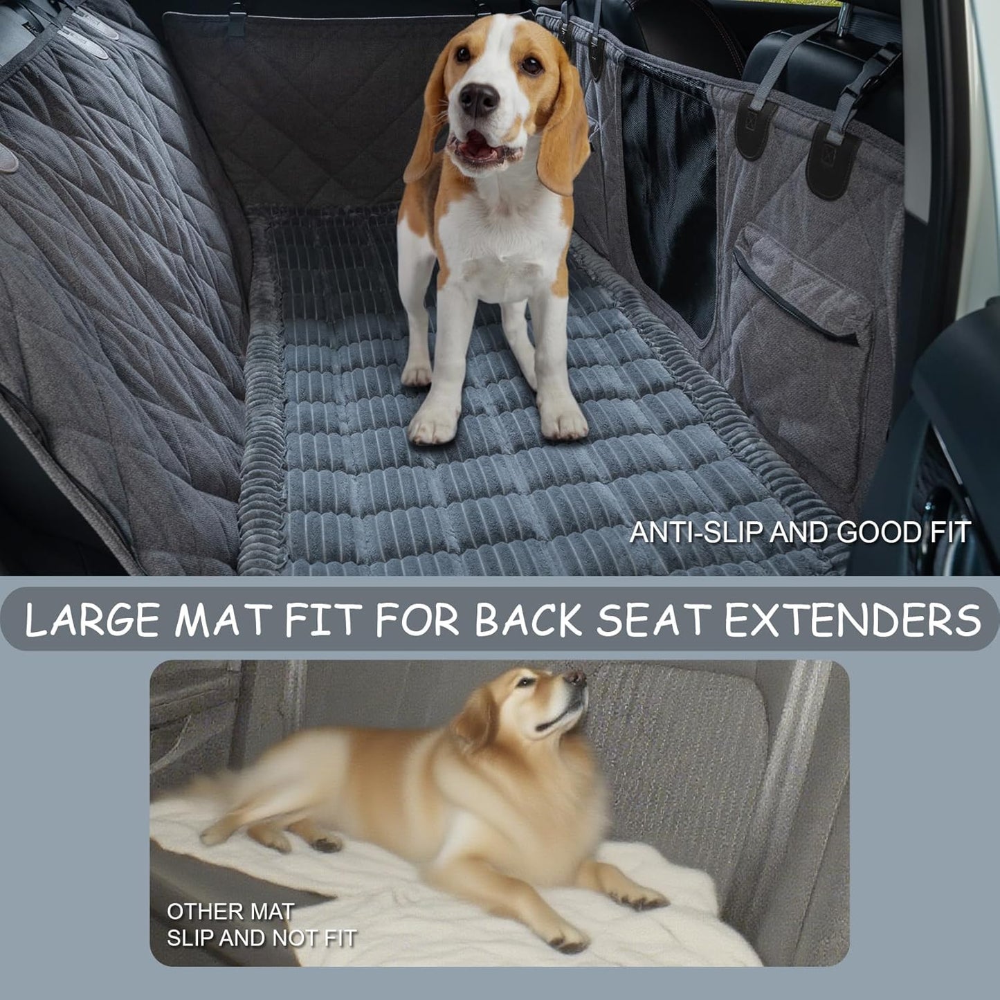 Dog Bed for Car Back Seat, Non-Slip Backseat Pet Bed Mat for Travel, Soft Dog Seat Cover Blanket Washable Couch Protector Fit for Hammock Extenders in Cars, SUVs and Trucks(54"×25" Gray)