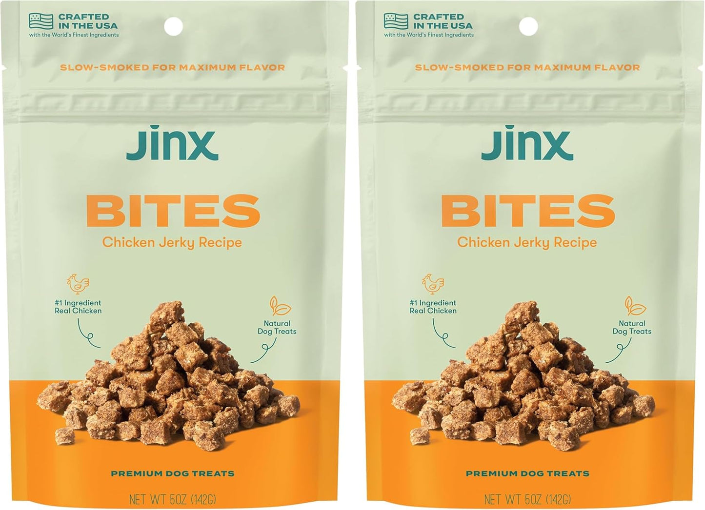 Jinx Chicken Bites, Soft Jerky Dog Treats, Slow-Smoked Real Chicken, Low-Calorie and Packed with Flavor, No Fillers, Bite-Sized Snack, 5oz (Pack of 2)