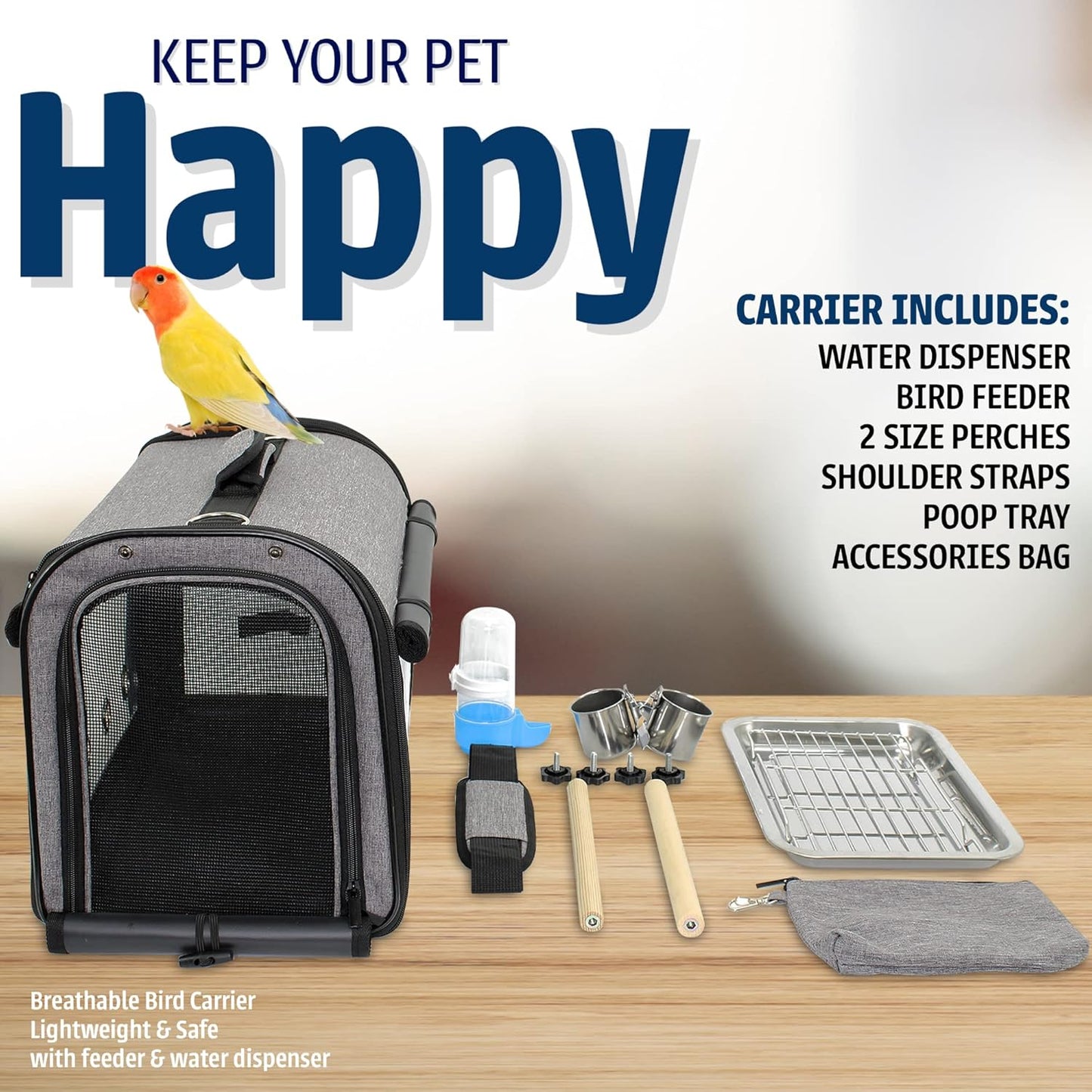 Bird Carrier Bag Bird Travel Cage with Stand, Lightweight Backpack for Parrot, Portable Bird Travel Bag, Pet Transparent Breathable Travel Cage