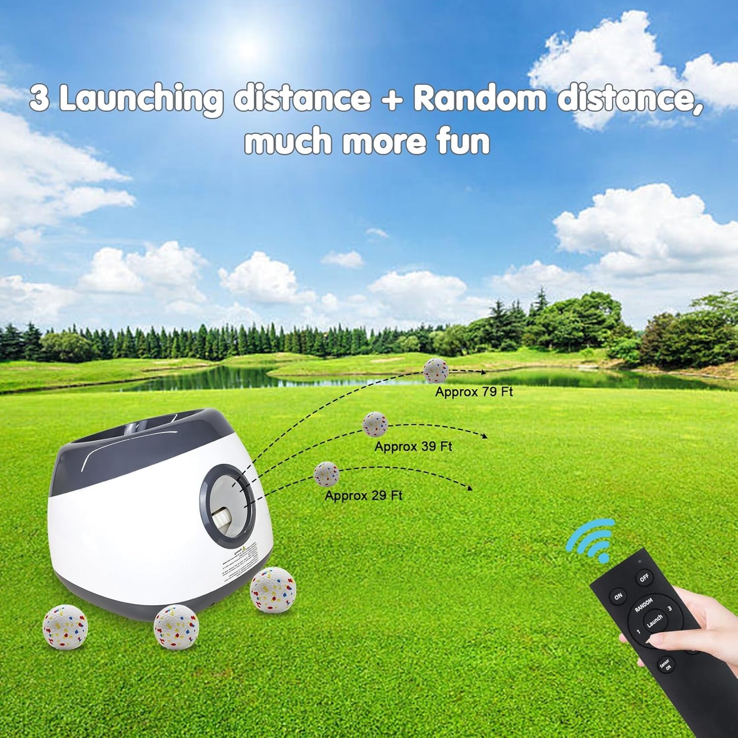 Automatic Dog Ball Launcher, Upgraded Interactive Dog Balls Thrower with 3 Distance 29Ft-79Ft, Remote Control Ball Launcher for Medium&Large Dogs, 5 Etpu Balls Included (Silver Grey