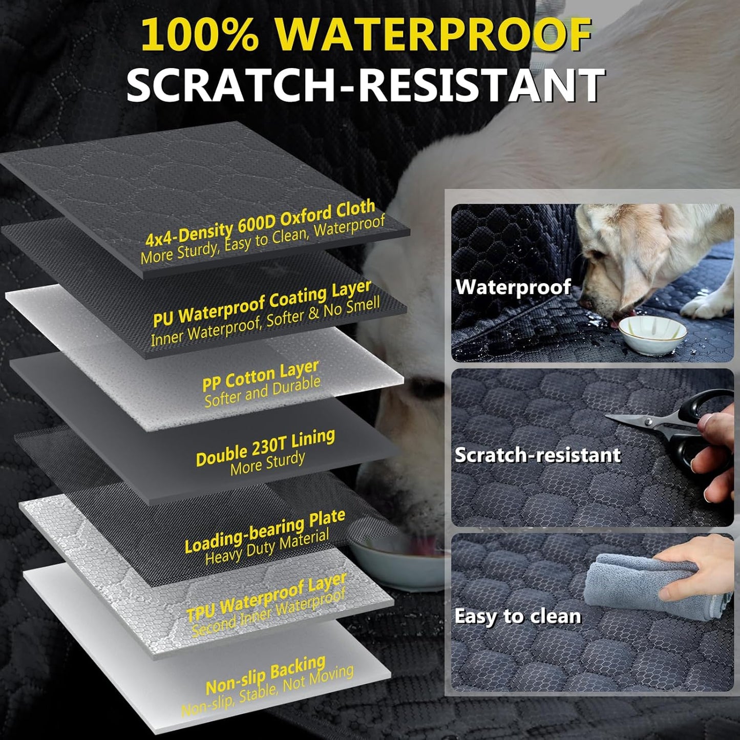 Truck Back Seat Extender for Dogs, Upgraded Waterproof Pet Seat Cover with Door Protection, Hard Bottom, Holds 420lbs, Dog Hammock for F150/Silverado 1500/GMC Sierra 1500/RAM 1500/Titan