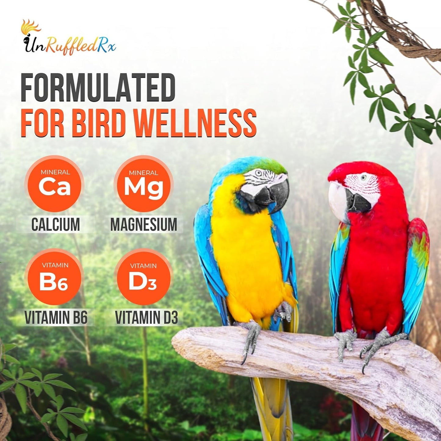 Bird Calcium Plus with Magnesium and D3, Dissolves Clear and Tasteless in Water, Supports Bone, Muscle, Feather and Egg Health, 45 Servings, Made in FDA-Registered USA Facility