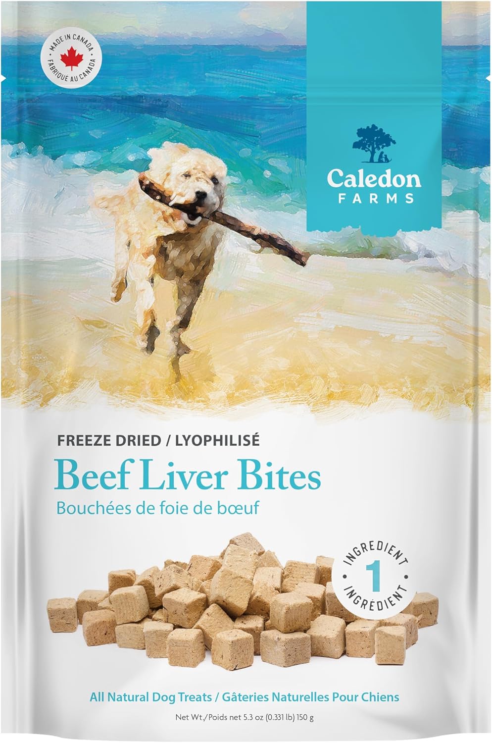 Caledon Farms Freeze Dried Beef Liver Bites Dog Treats, 150 Grams/5.3OZ