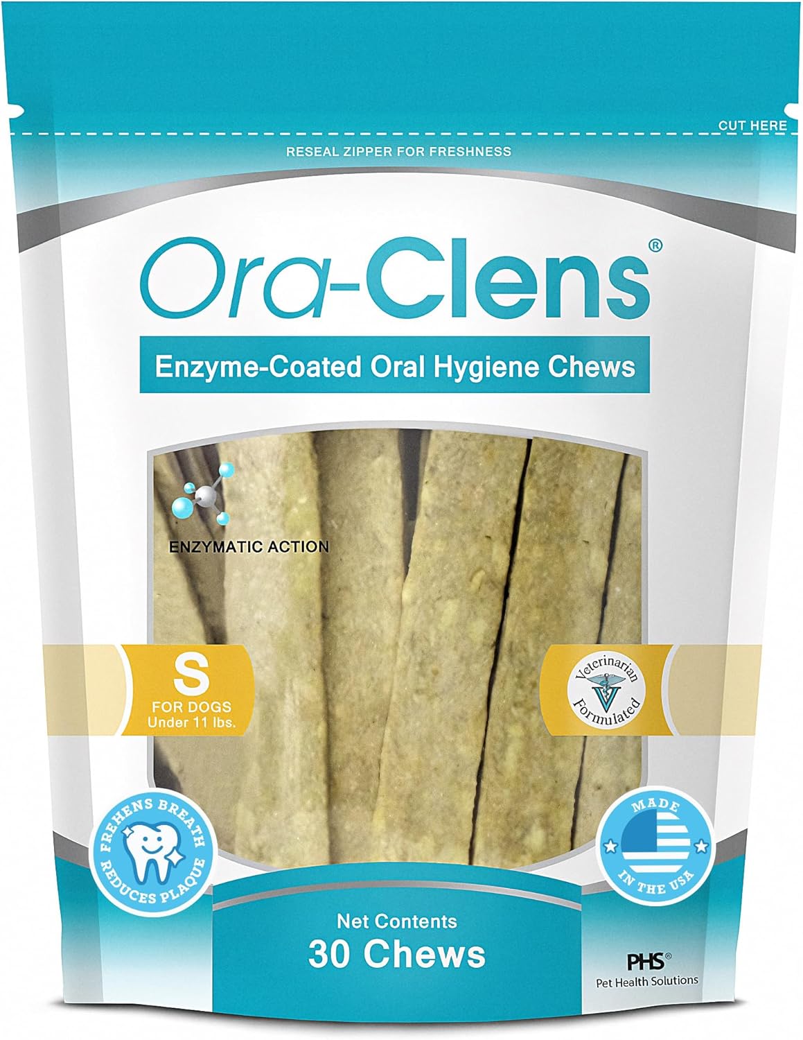 Oral Hygiene Chews for Small Dogs - Cleans Teeth and Freshens Breathe - Coated with Enzymes - Prevents Plaque & Bacteria Build Up - 30 Chews
