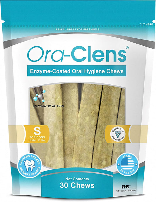Oral Hygiene Chews for Small Dogs - Cleans Teeth and Freshens Breathe - Coated with Enzymes - Prevents Plaque & Bacteria Build Up - 30 Chews