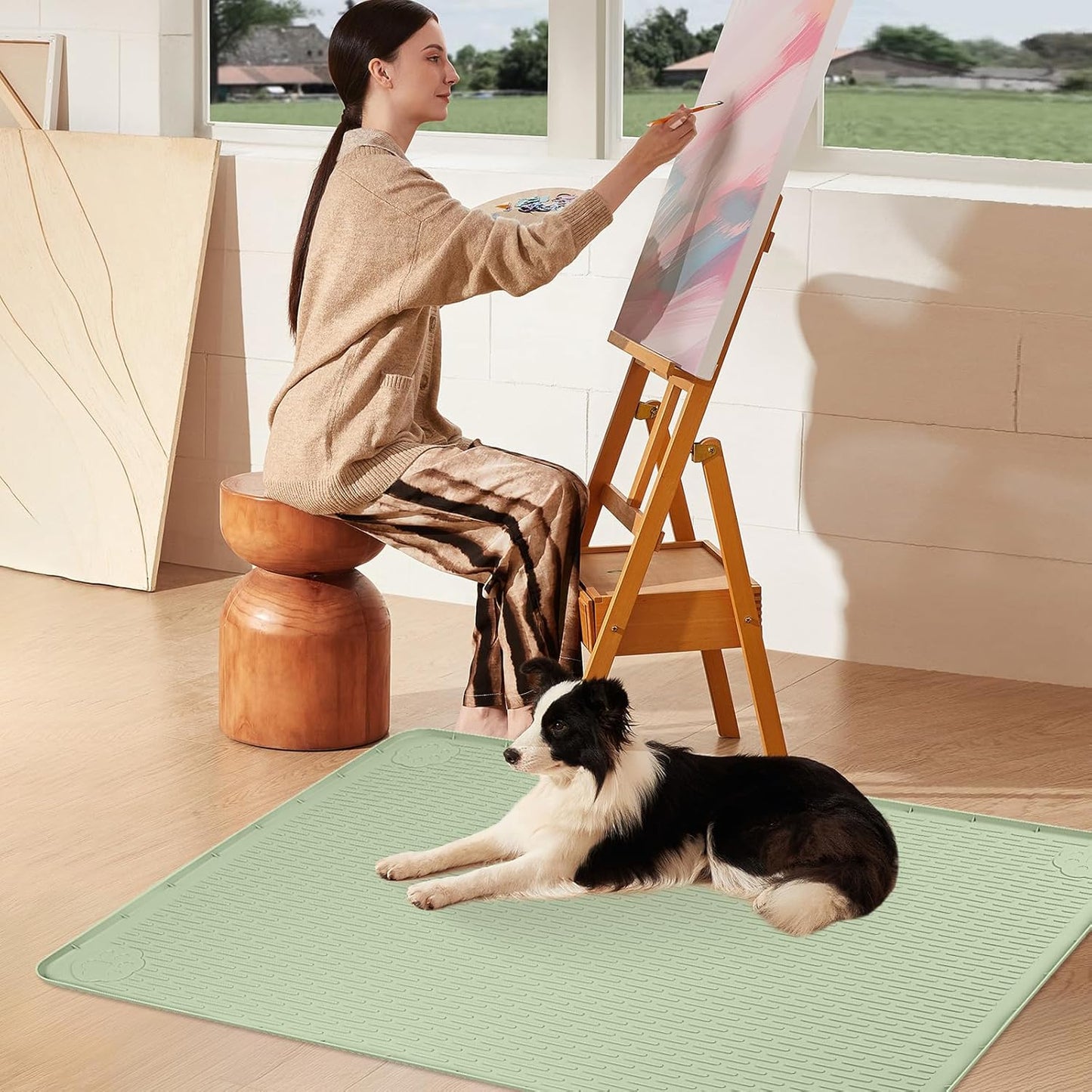 Pee Pads for Dogs, 40" x 28" Extra Large Reusable Dog Silicone Mat for Floor Protector, Washable Non-Slip Dog Training Pads for Potty Training (Green)