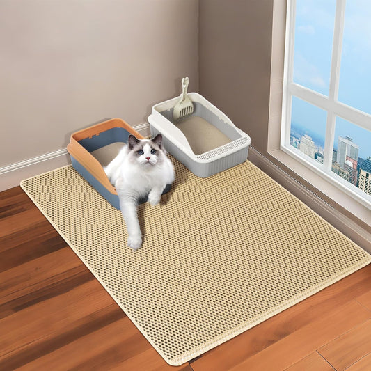 GRELY XL 47 x 28 Extra Large Double Layer Cat Litter Mat, Kitty Box Mat, Waterproof Urine Proof Non-Slip Cats Rug for Pet,Litter Trapping Mat