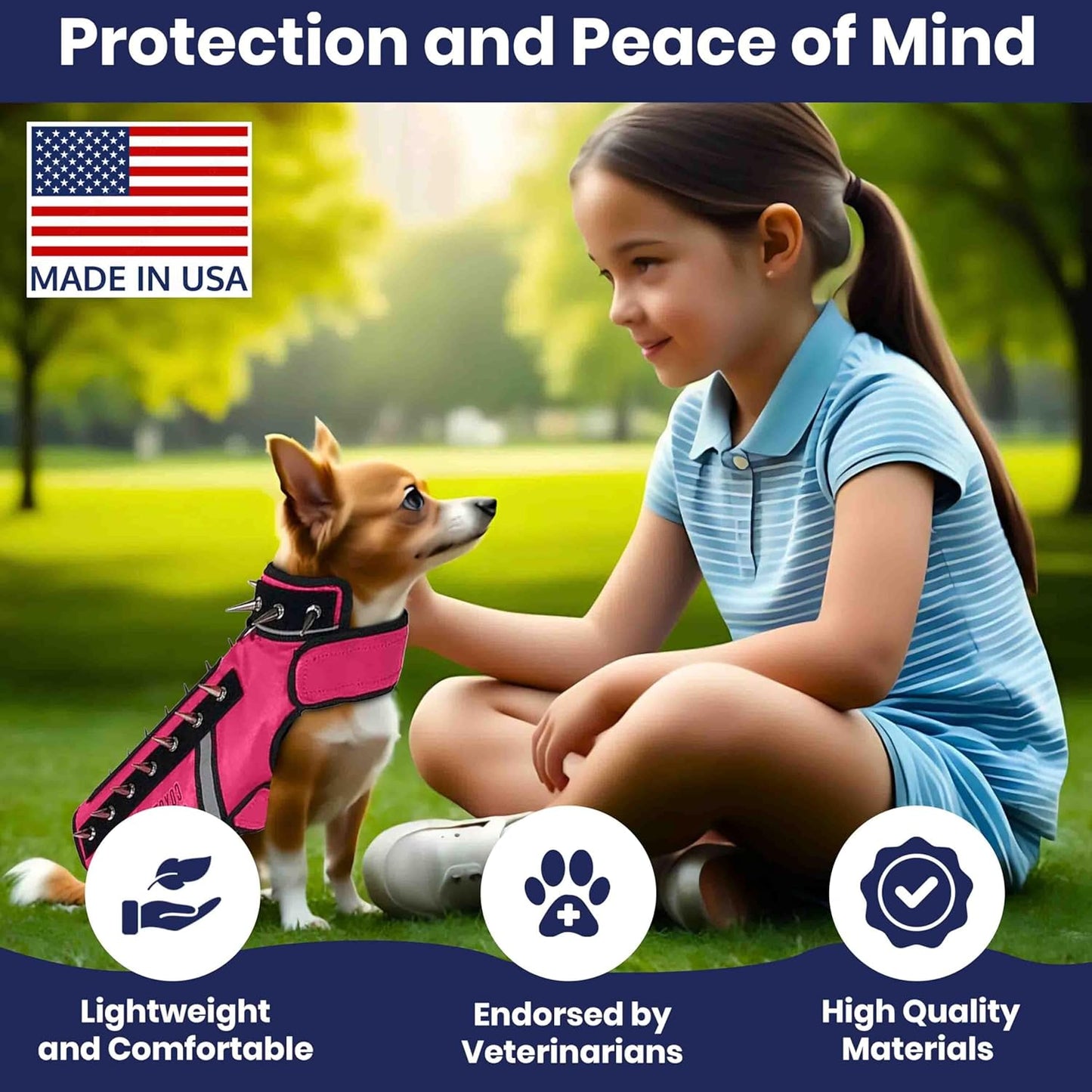 CoyoteVest SpikeVest Dog Harness Vest for Small Dogs, Reflective Dog Vest with Spikes to Shield Your pet from Coyotes, Raptor and Animal Attacks, Anti Hawk Vest, Made in USA (S-Pink)