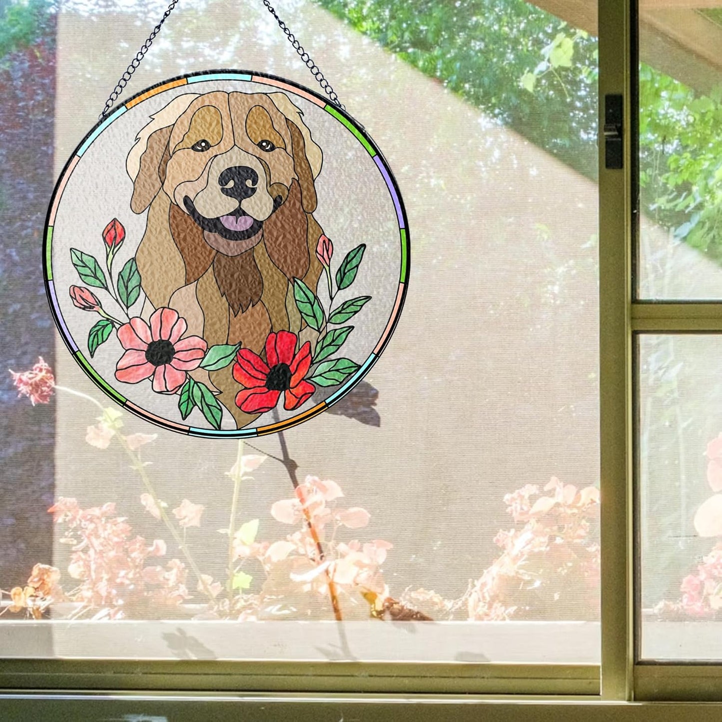 Lovely POD Custom Pet Portrait Stained Glass Suncatcher, Personalized Dog Photo Memorial Ornament Window Hanging, Remembrance Sympathy Gift for Loss of Fur, Bereavement Keepsake, Home Decor