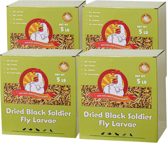 UCM Group 20LB Dried Black Soldier Fly Larvae for Chickens, Poultry, Wild Birds,100% Natural Non-GMO, No Additives, Treat, More Calcium Chickens Treats Than Mealworms, 4 Packs