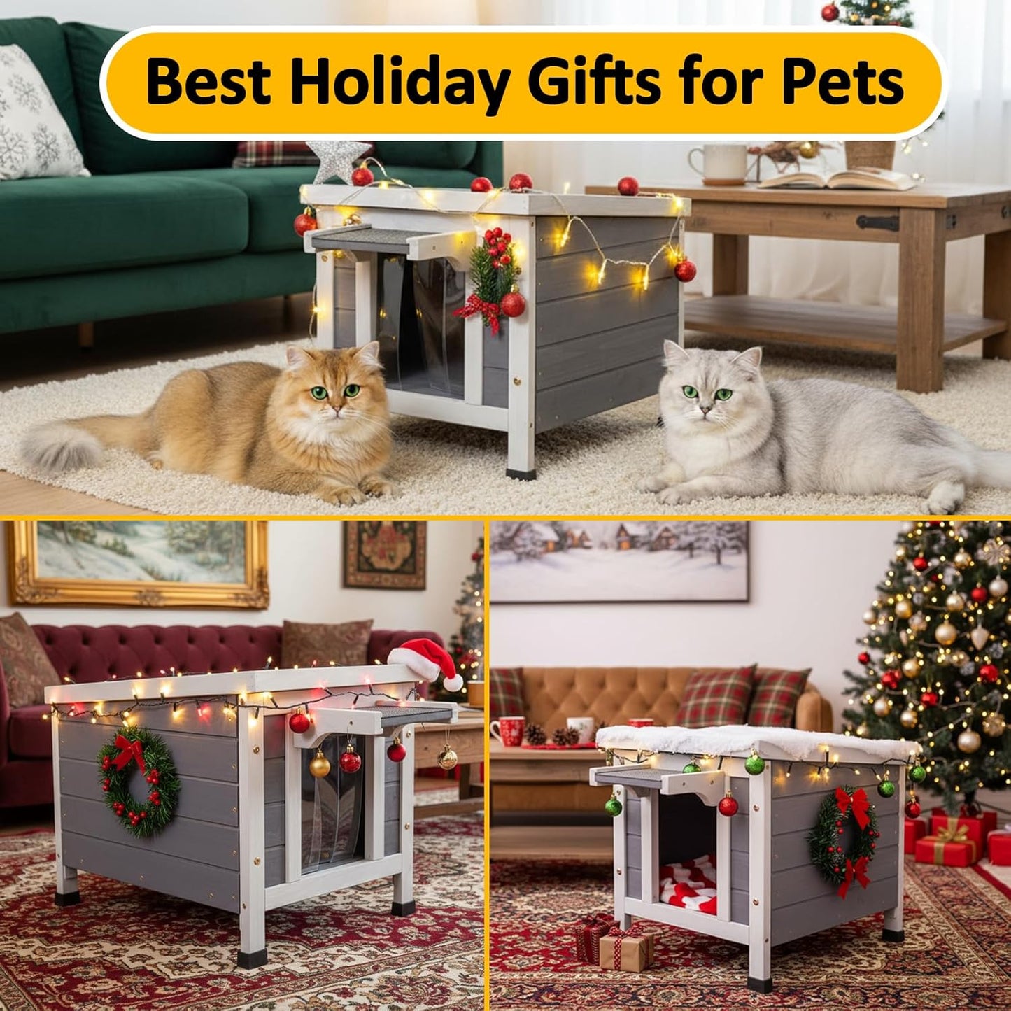 GEGURI All-Weather Outdoor Insulated Shelter for Cats, Dogs & Rabbits – Weatherproof Hutch with Thermal Layer, Elevated Floor, and Asphalt Roof