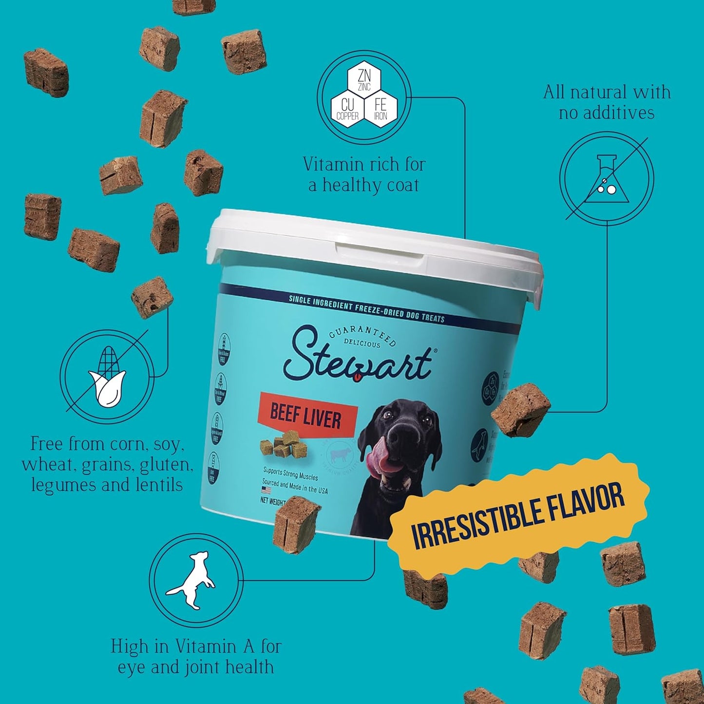 Stewart Single Ingredient Freeze Dried Raw Dog Treats, Beef Liver, 2 Ounce, Approx. 45 Pieces per Resealable Tub, Training Treats or Meal Topper, High Protein, Grain Free, Gluten Free