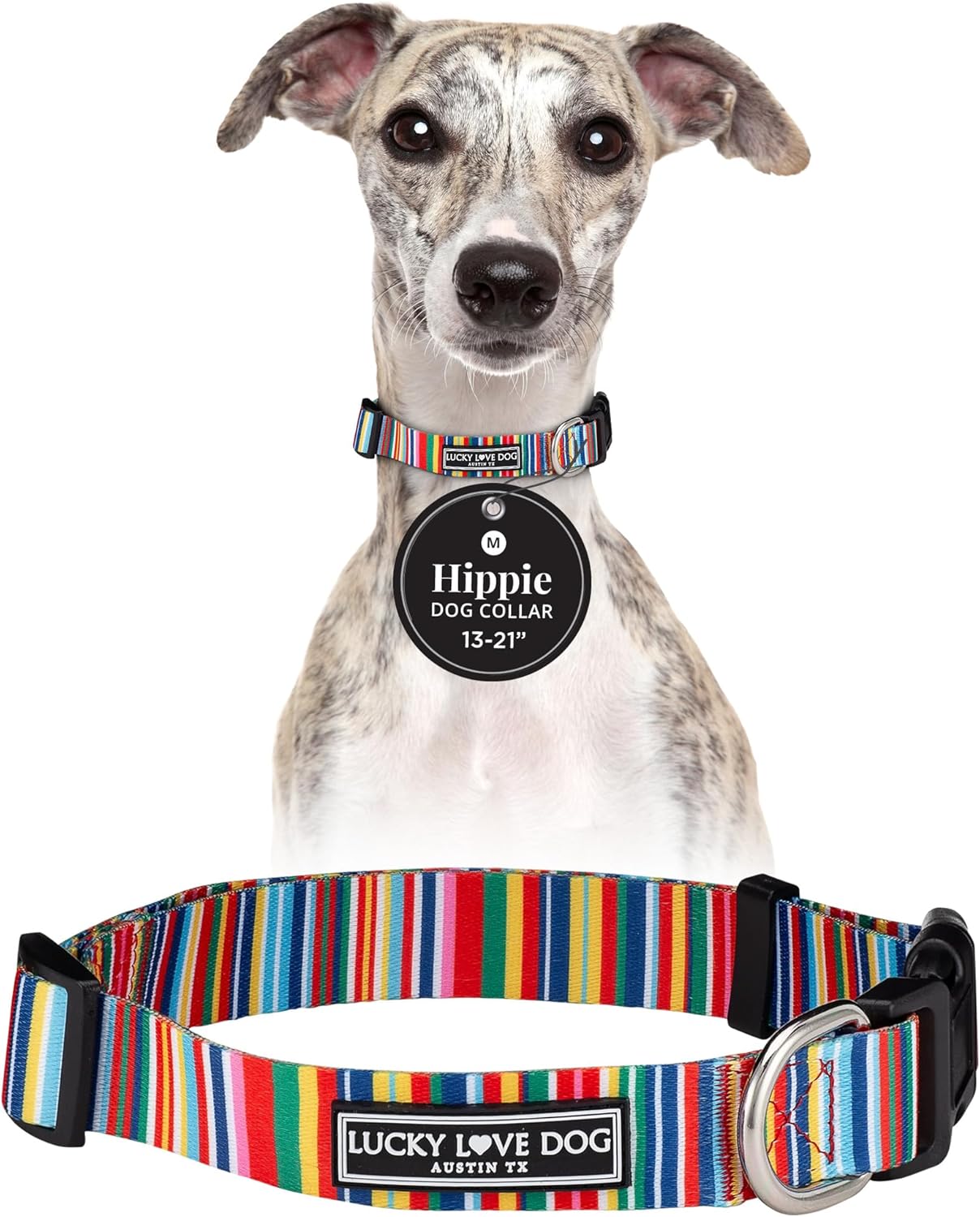 Lucky Love Dog - Adjustable Dog Collar with Easy Click Buckle for Small to Large Ones, Durable, & Comfortable for Male & Female Dogs, Pet Collar for Puppies & Adult Dogs - Hippie, Medium