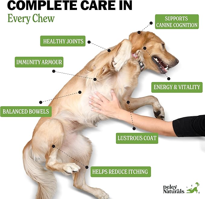 Deley Naturals 15 in 1 Multivitamin for Dogs - Complete Dog Vitamins and Supplements for Immune Support, Joint, Skin, Digestion, Heart & Overall Health - Daily Multifunction Supplements - 120 Chews