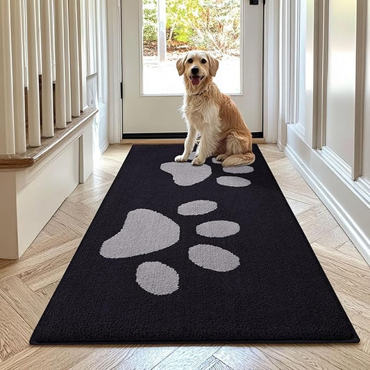 Buganda Dog Door Mat for Muddy Paws, Absorbent Dirt Trapper Washable Indoor Doormats, Non Slip Low-Profile Mud Mat for Dogs, Front Entrance Doormat for Inside Floor (70x24 Inches, Black and Grey)