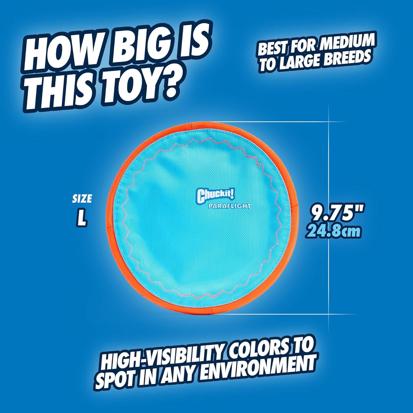 Chuckit! Paraflight Flying Disc Dog Toy - Water Floating Flyer - Durable Nylon Construction with Soft Rubber Edges - for Medium and Large Dogs - Size Large - 9.75" L x 9.75" W - Pack of 4