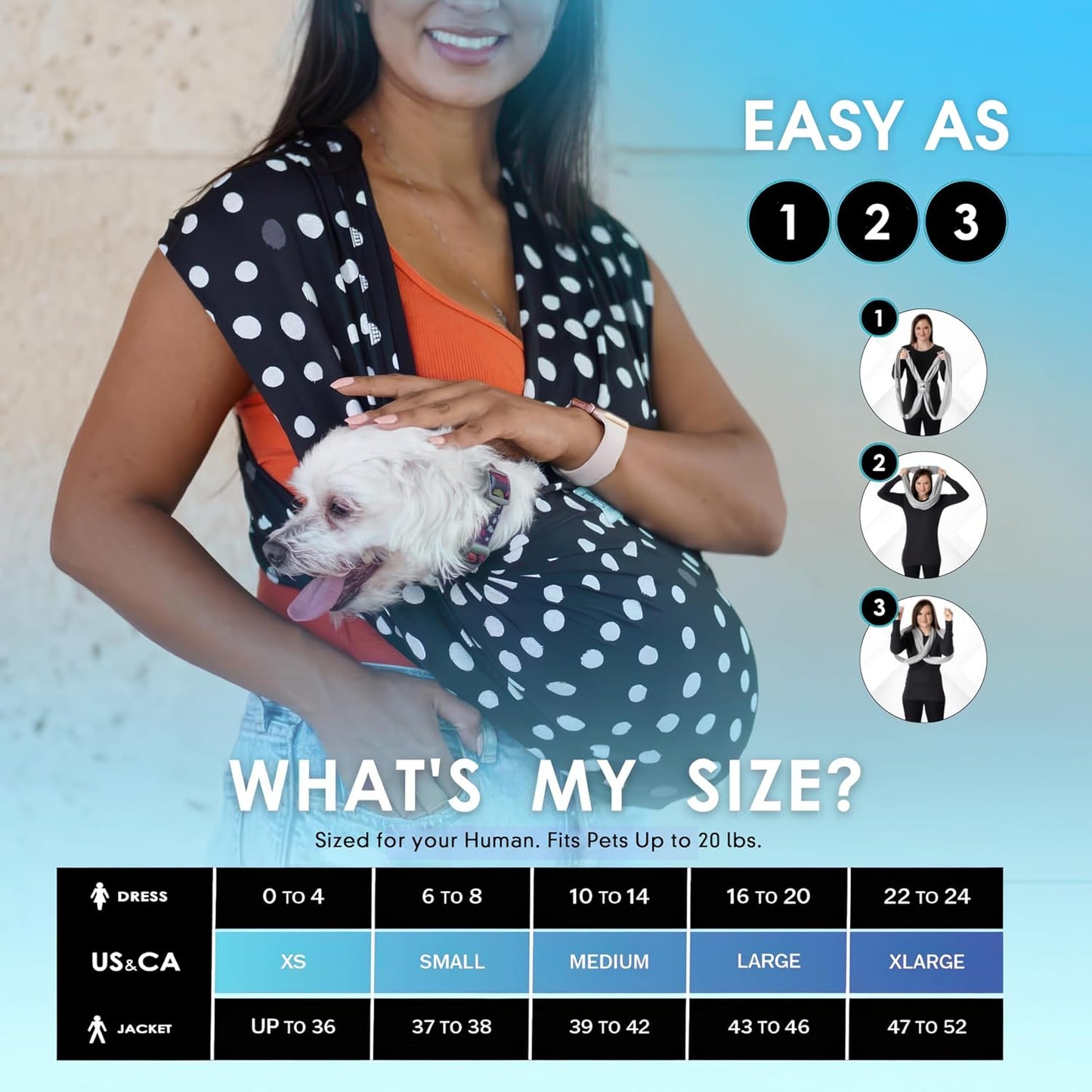 Pet K'tan Dog Sling Carrier: Hands Free for Small Dogs - #1 Pet Travel Accessory & Gift -Bond with New Puppy-Cats & Small Animals- Safe Durable Soft - Anti-Anxiety-Sized for the Human (see size chart)