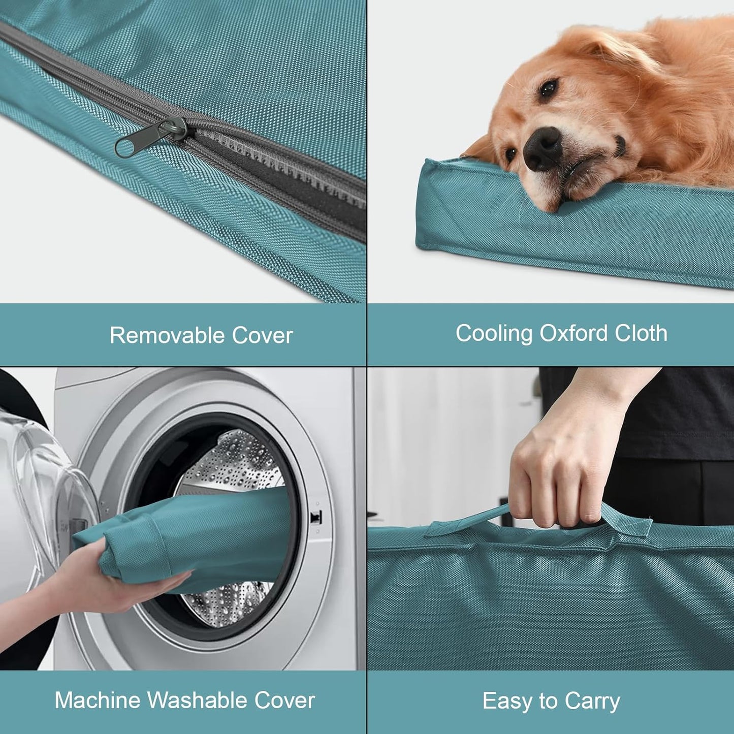 Outdoor Extra Large Dog Bed for Big Dogs, Waterproof Dog Bed for Large Dogs, Egg Crate Foam XL Pet Bed with Removable Washable Oxford Cooling Cover, Light Blue