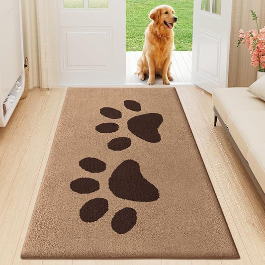 Buganda Dog Door Mat for Muddy Paws, Absorbent Dirt Trapper Washable Indoor Doormats, Non Slip Low-Profile Mud Mat for Dogs, Front Entrance Doormat for Inside Floor (59x24 Inches, Beige)