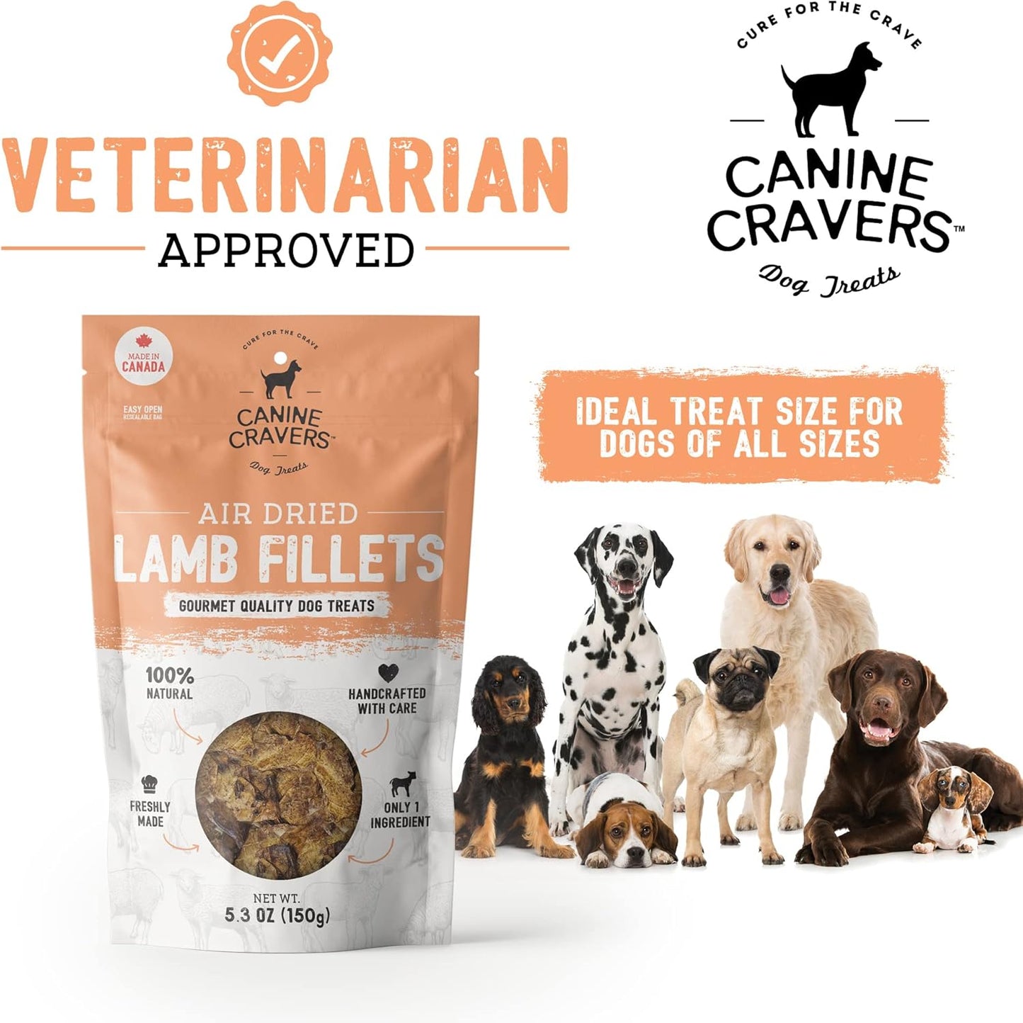 Canine Cravers Single Ingredient Dog Treats – Premium Lamb Fillets - Human Grade Air Dried Hypoallergenic Pet Food – Grain, Gluten, and Soy Free – 100% All Natural – 5.3 oz (Pack of 2)