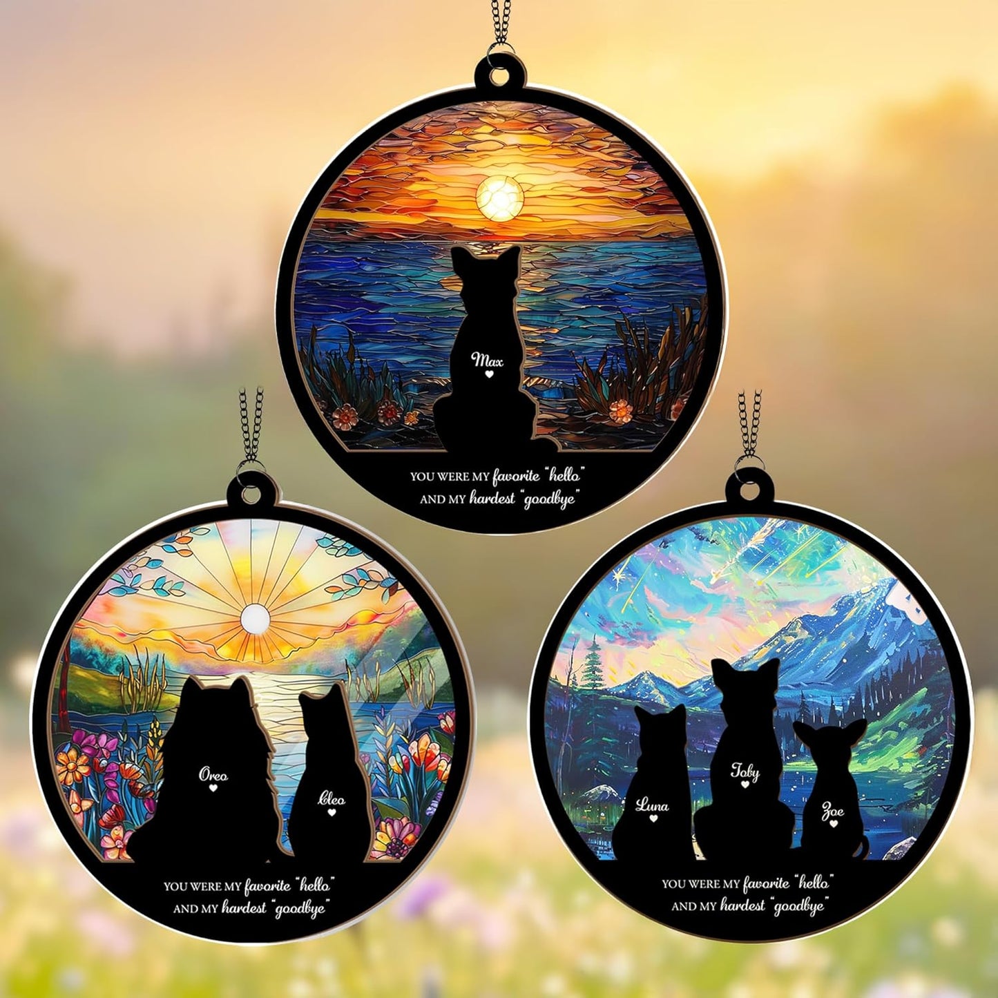Personalized Pet Memorial Suncatcher – Custom Dog Cat Suncatcher with Name and Breed for Up to 3 Pets, Sympathy Gift for Pet Loss, Memorial Gift for Dog and Cat Lovers