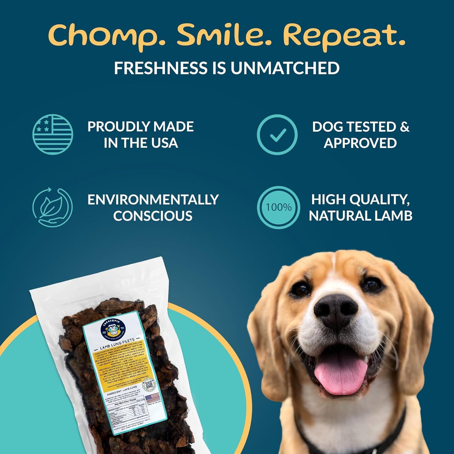 Lamb Lung Filet Dog Treats, 1 LB Bag - All-Natural, Sustainable, Healthy, High Protein, Hand-Trimmed, Slow-Roasted, Made in The USA, Nutritious, No Additives, No Fillers