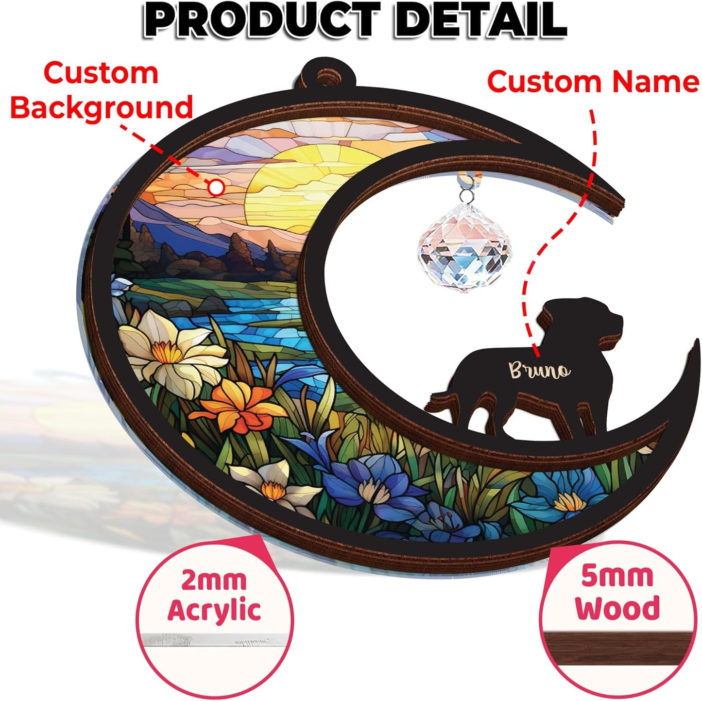 Custom Dog Memorial Gift Suncatcher, Engraved Pet Memorial Ornament, Pet Sympathy Keychain, Loss of Animal Sympathy Card, Rainbow Bridge Dog Loss Gift, Bereavement Suncatcher Window Hanging